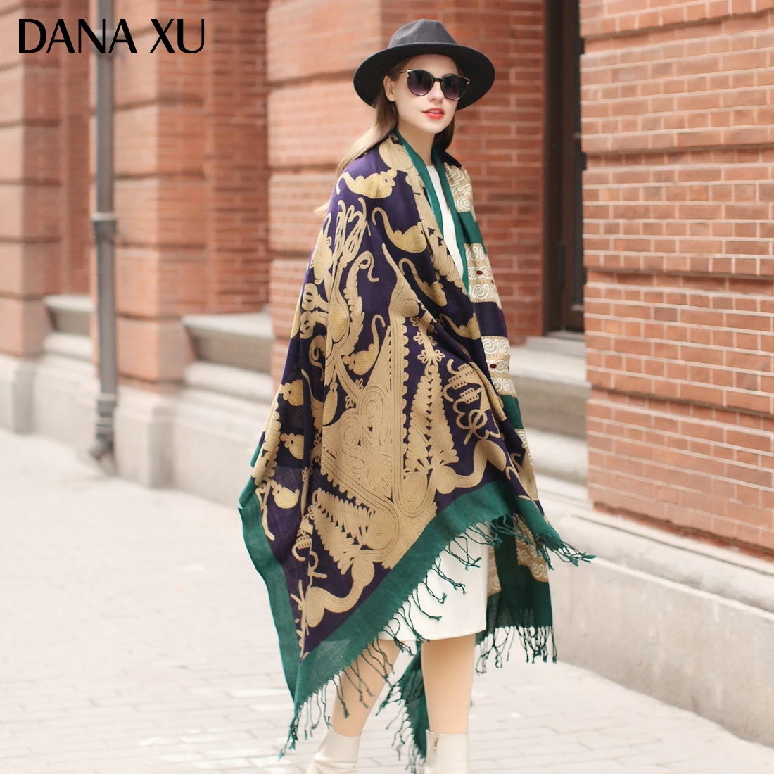 DANA XU Bufanda Mujer Wool Poncho Head Women Lady Warm Shawl Stoles Bandana Scarf Hijab Luxury Brand Pashmina Winter 2021