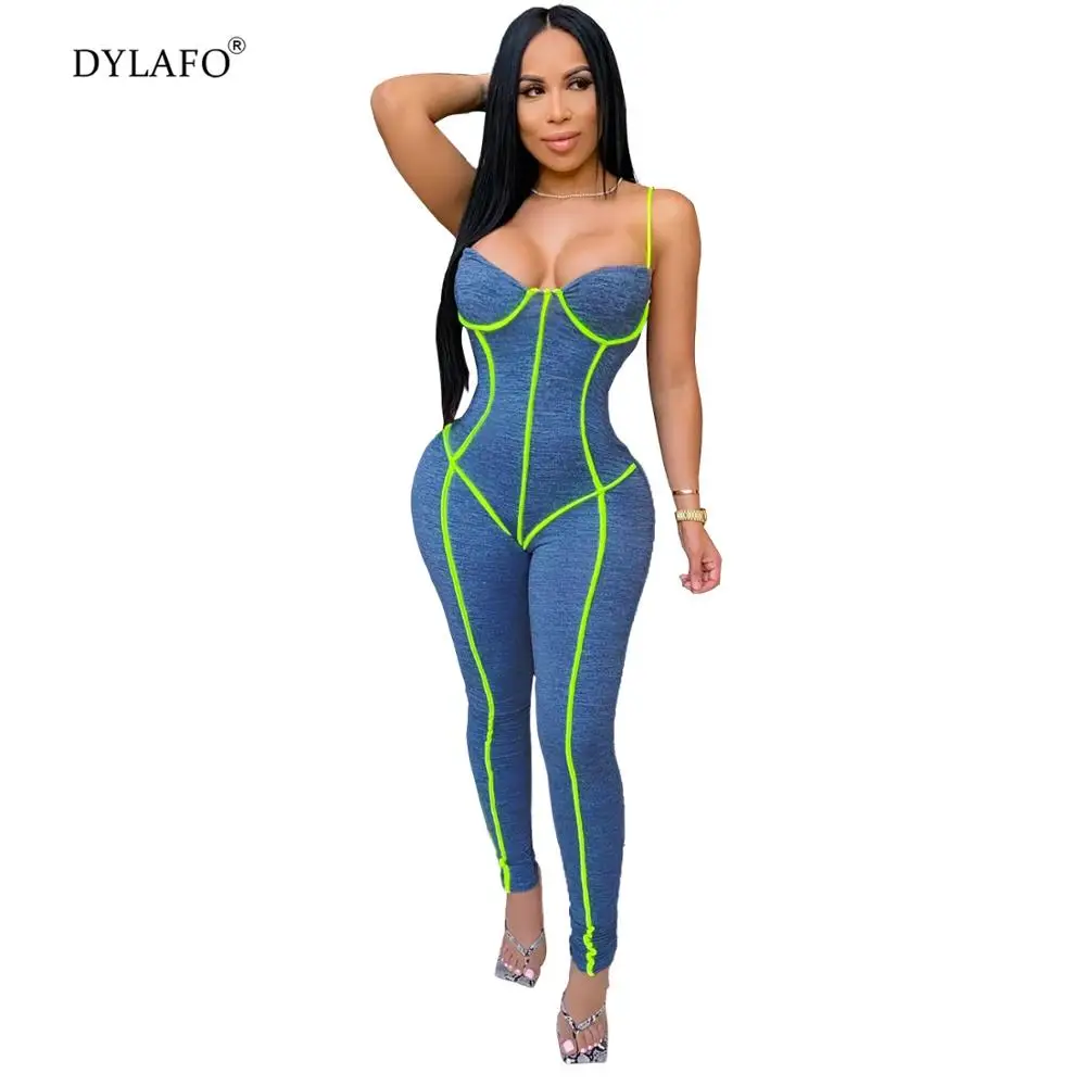 Women Fashion Sexy Tight Spaghetti Strap Jogging Jumpsuits Casual Combinaison Femme Sports Leggings Rompers Overalls Sweatsuit