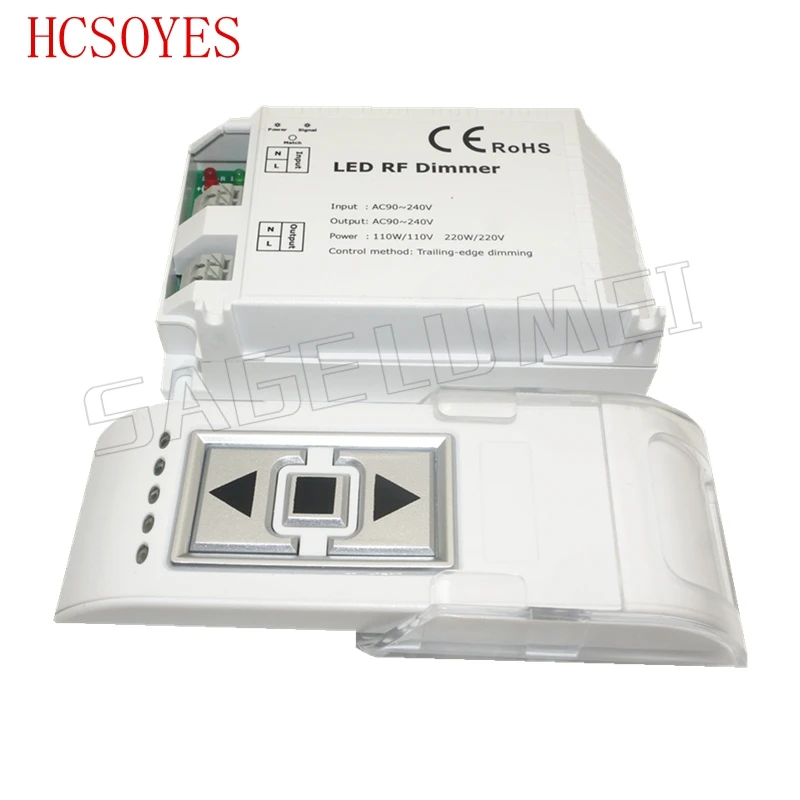 

1Pcs DM014 High Voltage 90-240VAC 1 Channel Trailing Edge Dimming 110V/110W 220V/220W ON/OFF 3 Key Remote RF Controller