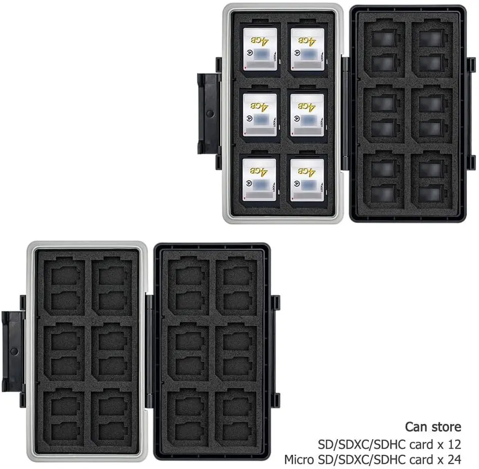 36 فتحات غلاف بطاقة ذاكرة مقاومة للماء المضادة للصدمات بطاقة الذاكرة المحفظة ل 24 مايكرو SD SDXC TF بطاقات و 12 SD SDXC SDHC بطاقات