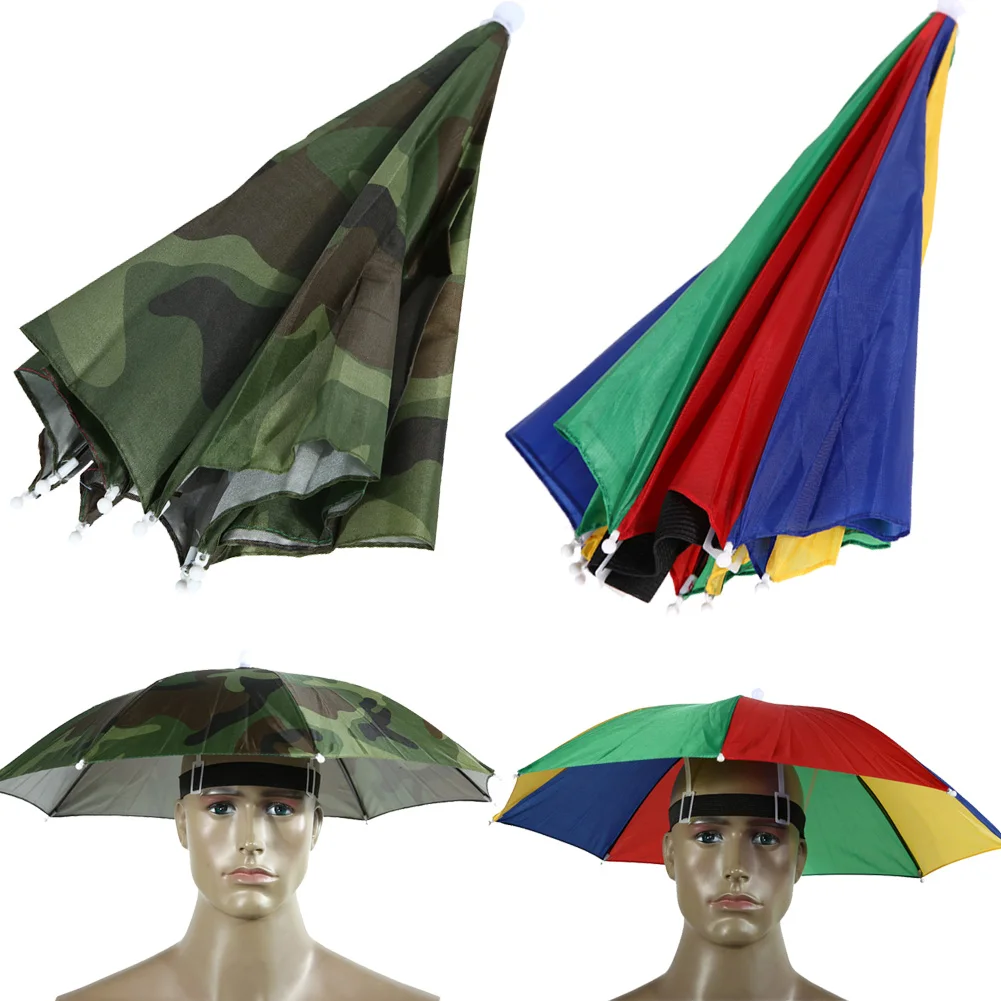 55cm Foldable Rain Umbrella Hat Army Green Outdoor Pesca Sun Shade Waterproof Camping Fishing Headwear Cap Beach Head Hats