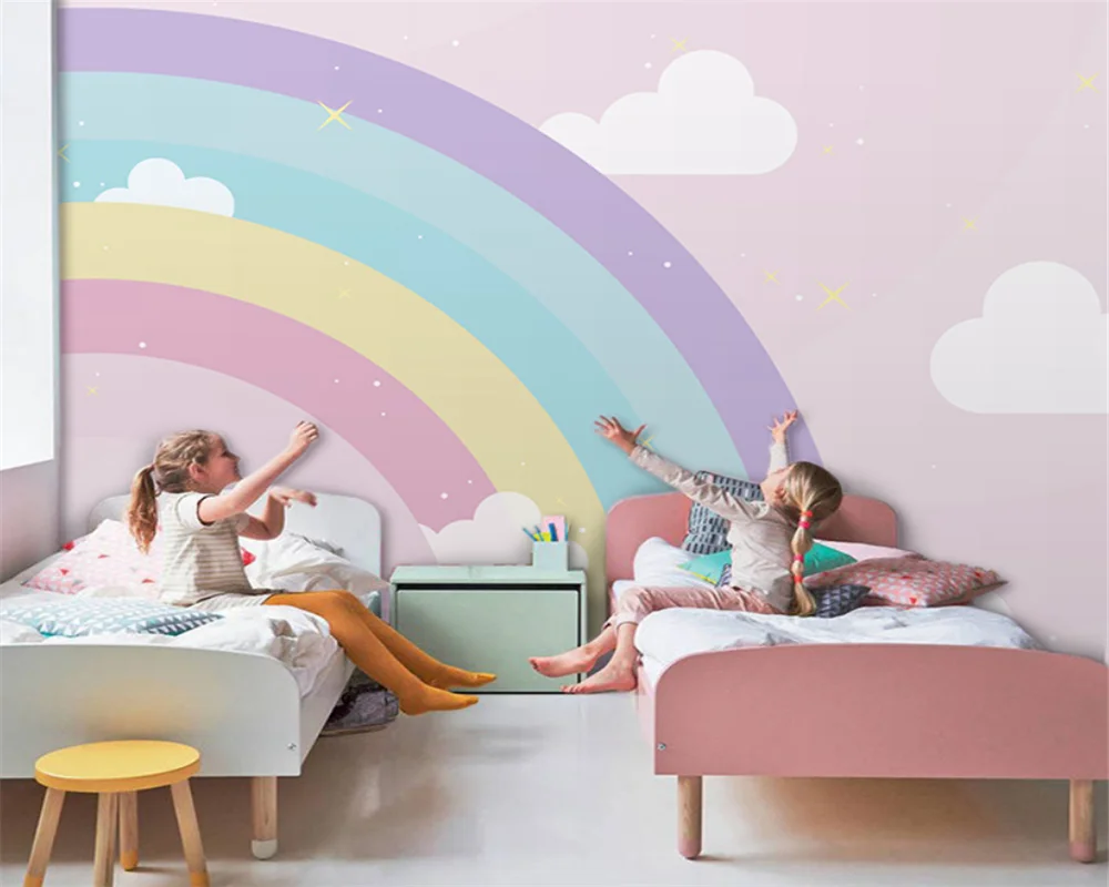 beibehang Customized modern Nordic minimalist girl bedroom children's room kindergarten rainbow decoration 3d wallpaper