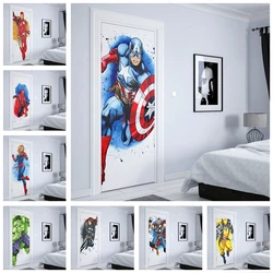 Autocollants de porte de style aquarelle de super-héros Marvel, graffiti imperméable, décoration murale, décor d'art, autocollant mural de dessin animé bricolage