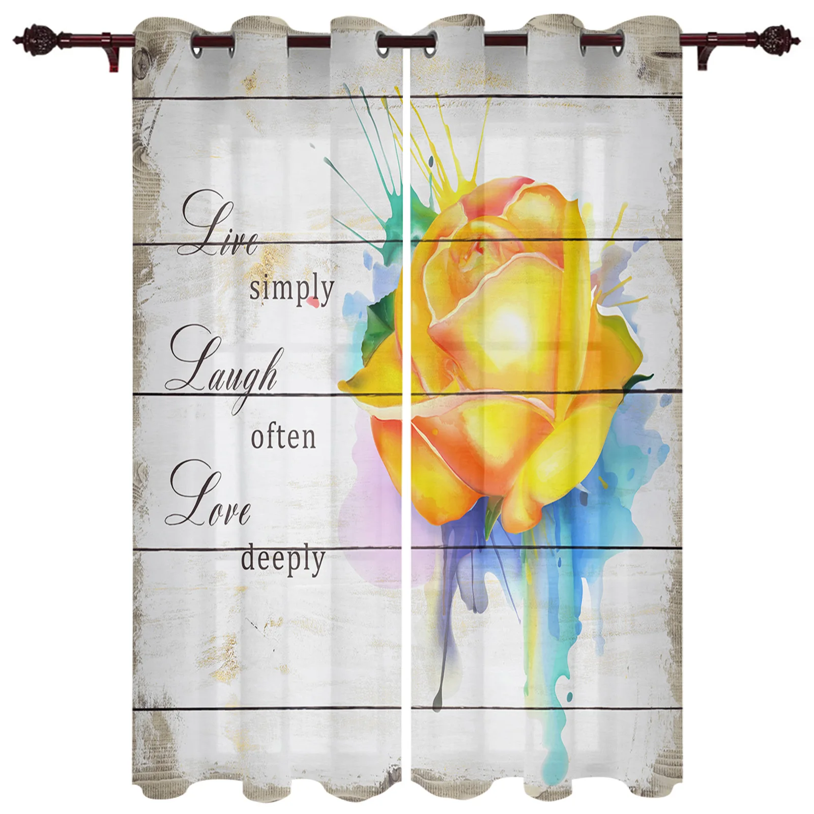 Modern Curtains Rose Watercolor Inkjet Baby Room Bedroom Creative Window Curtains Kitchen Living Room Terrace Valance Curtains