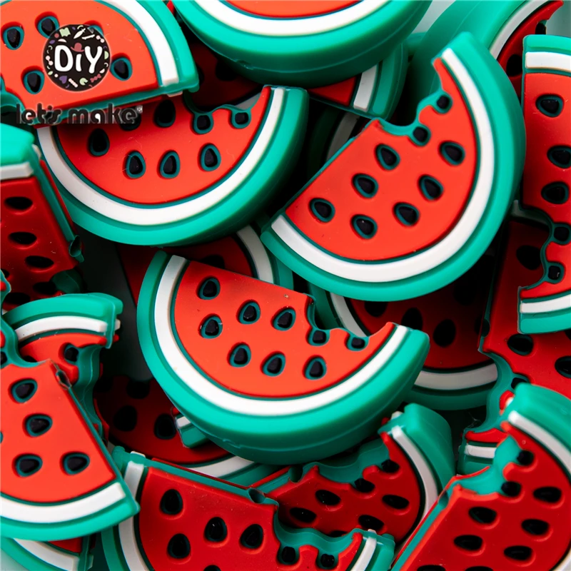 Let's Make 5pc Mini Silicone Beads Teether Watermelon Fruit Baby Chew Charms BabyToddler DIY Bracelet Teething Toys for teether