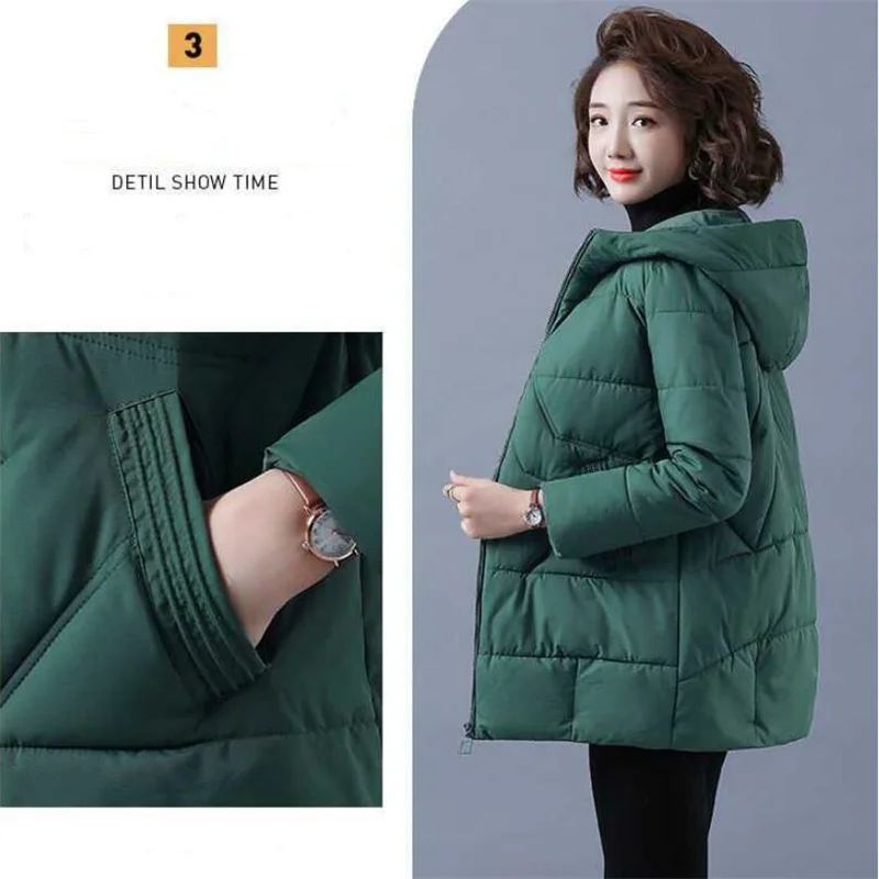 Loose Hooded Cotton Coat For Women New Winter Warm Parkas Female Thicken Outwear Padded Parka Overcoat Casual Zipper Long Jacket