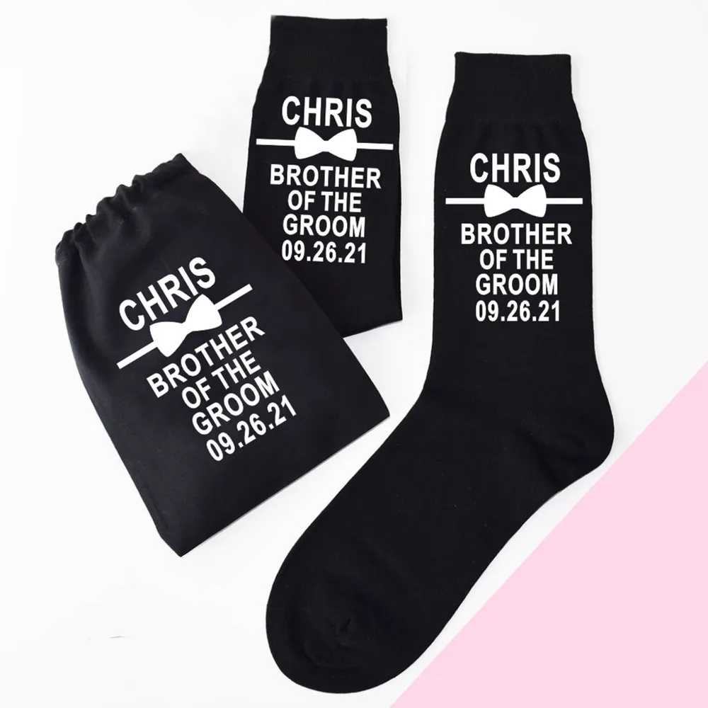 New! Best Man Wedding Socks Personalized Groomsman Wedding Accessory Man Socks with Bag Custom Letter Print Long Sock Funny Suit