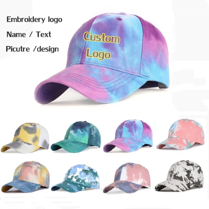 

1pc custom diy logo emrbroidery baseball caps Adult cotton tie dye printed trucker hat Snapback hats Gorros