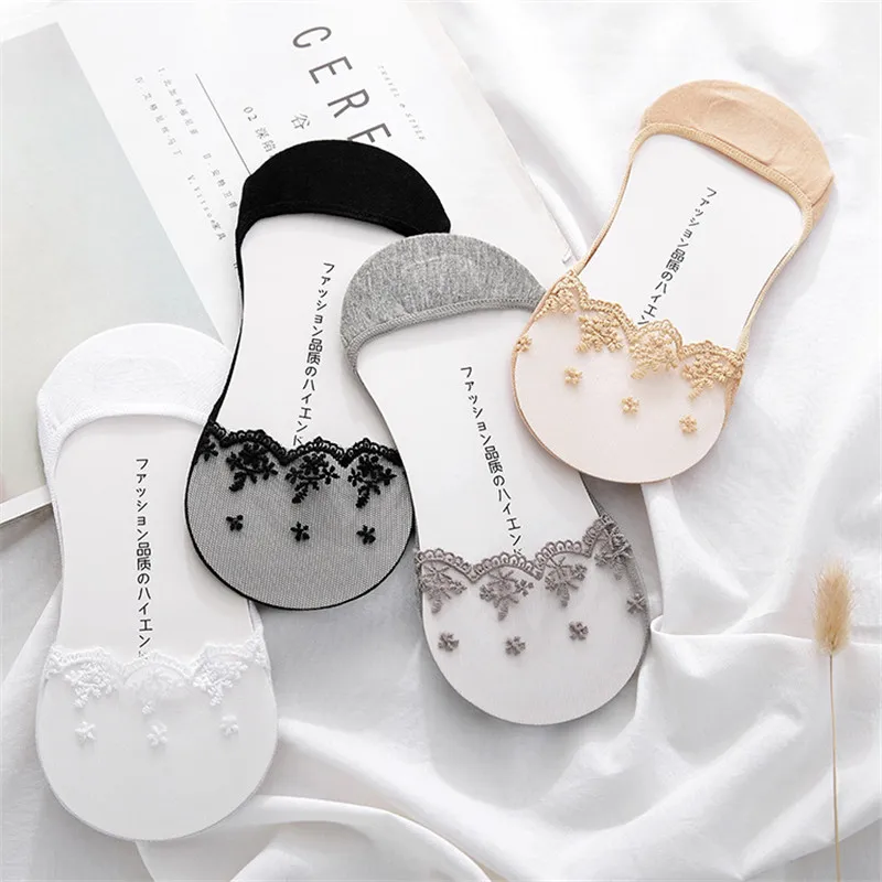 

Fashion Women Girls Socks Style Lace Flower Short Sock Antiskid Invisible Ankle Sox Sock Summer Slipper Socks