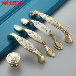 NAIERDI 10PCS Antique Ceramic Cabinet Handles Chinese Vintage Drawer Knobs Wardrobe Door Handles European Furniture Handle