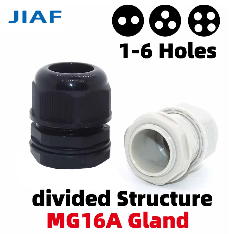 10pcs M16X1.5 Waterproof Cable Gland More Outline Holes Nylon MG16A Divided Structure Joint Plastic Black Grey Seal Joint