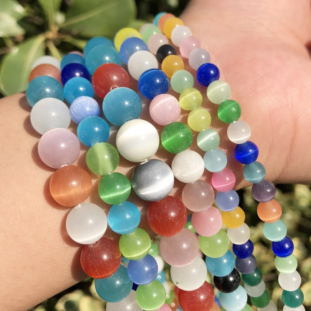 Natural Stone Multicolor Cat Eye Beads Round Loose Beads for DIY Jewelry Making Bracelets Necklace Charms Accessories 4-12mm