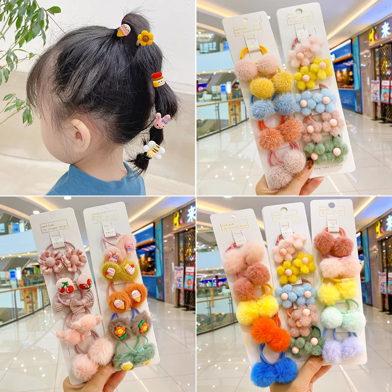 10/20 Pcs/Set New Baby Girls Cute Hair Ball Flower Cartoon Scrunchies Rubber Band Children Soft Hair Band Kid Hair Accessories