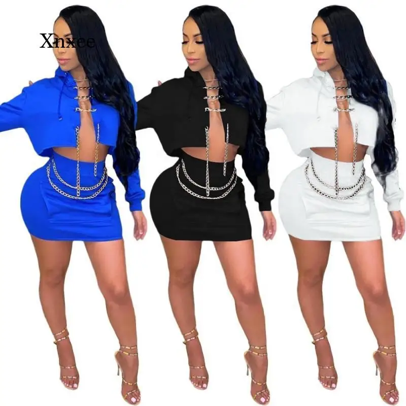 Spring and Autumn Women's Suit Fashion Chain Crop Top and Skirt Two-Piece Skirt Set Fashion Clothing Spring Women's Clothing