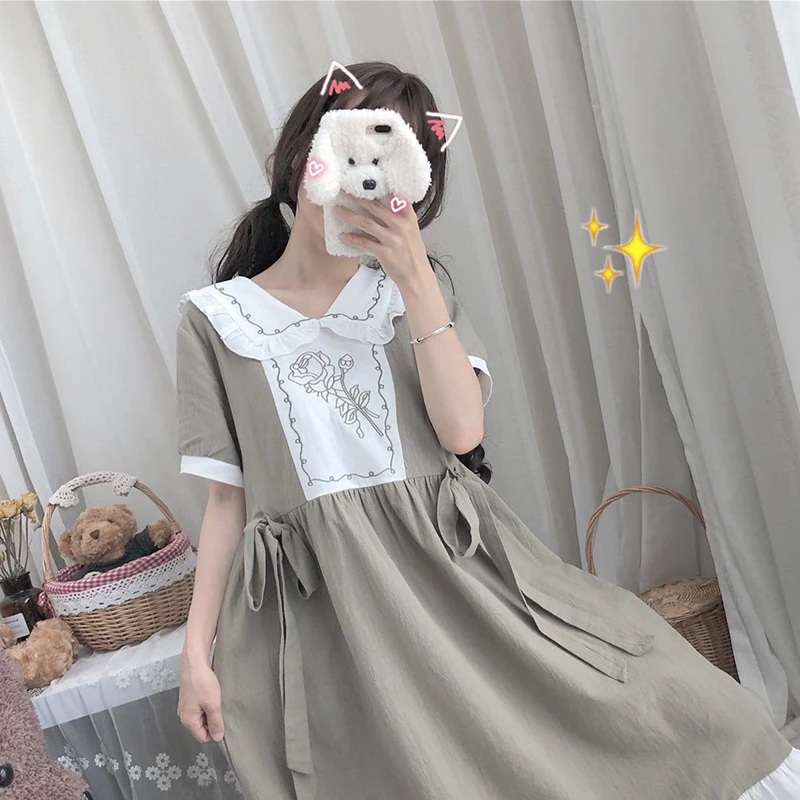 Sommer 2020 neue Japanische süße Lolita puppe kragen lose student loli kurzarm kleid nette phantasie kawaii prinzessin