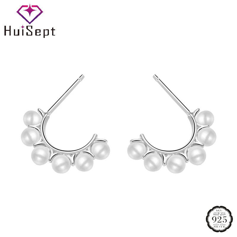 

HuiSept Trendy Earrings for Women 925 Sterling Silver Jewelry Pearl Drop Earring Wedding Engagement Party Accessories Gold Color