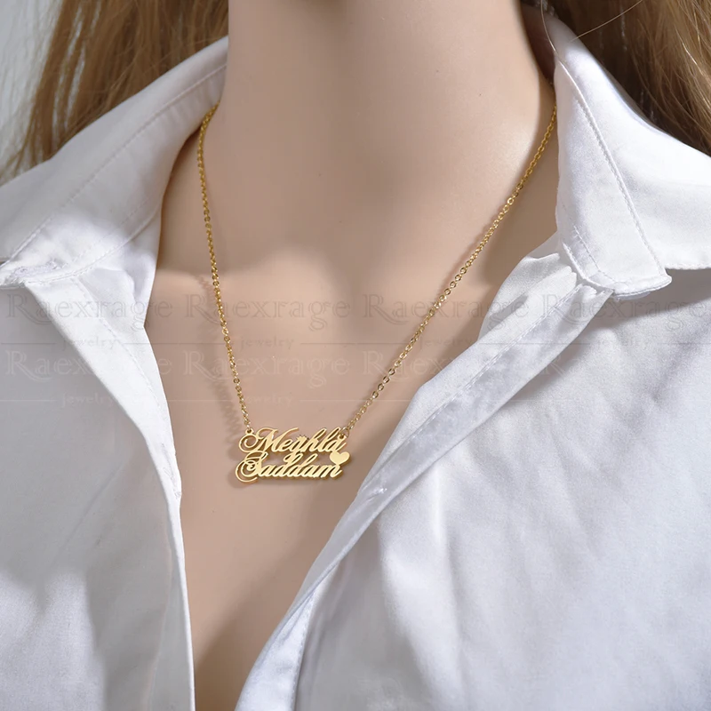 Raestrage-collares personalizados de acero inoxidable para mujer, con placa de nombre de corazón múltiple, 1-3 nombres