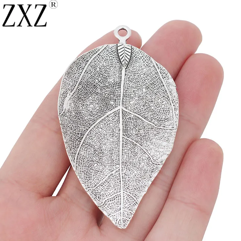 ZXZ 5pcs Tibetan Silver Large Leaf Charms Pendants for Necklace Jewelry Making Findings 73x40mm