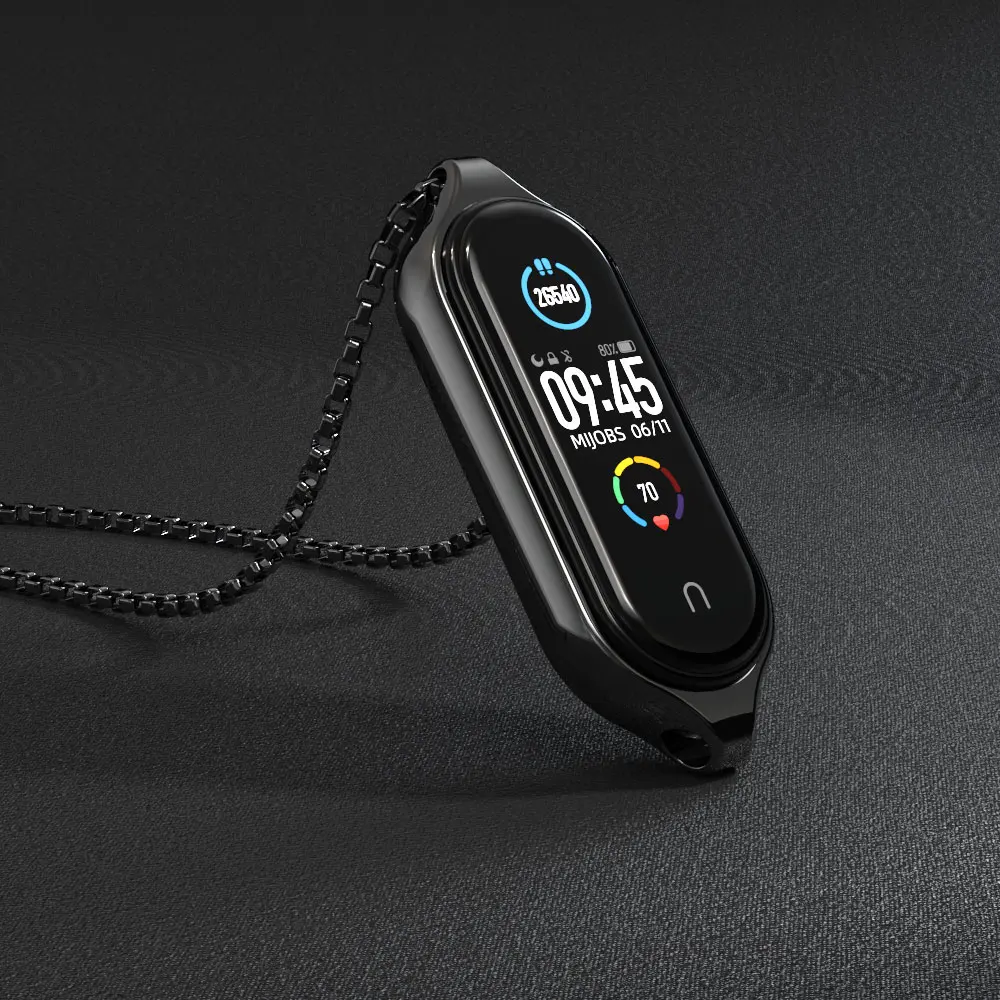 Colar para mi band 5, pulseira de metal com pingente, colar para xiaomi mi band 5, faixa de pendurar, decoração de pescoço