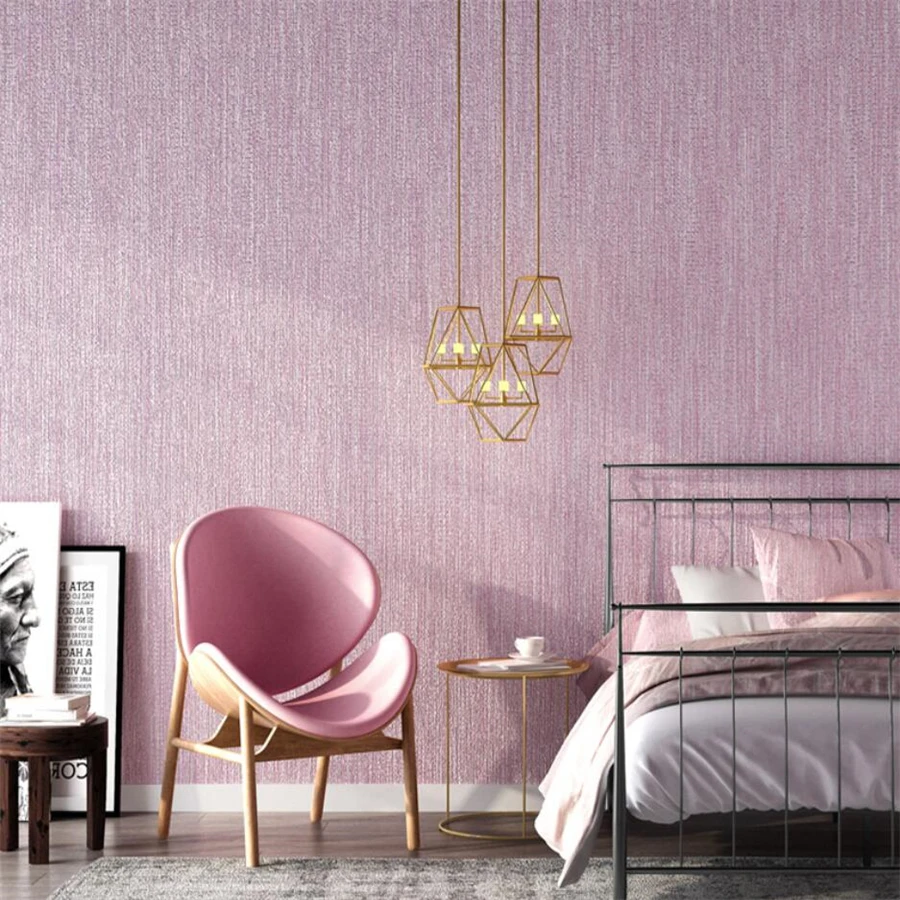 

Modern minimalist pure pigmented Japanese linen wallpaper beauty salon purple pink wallpaper living room bedroom princess powder