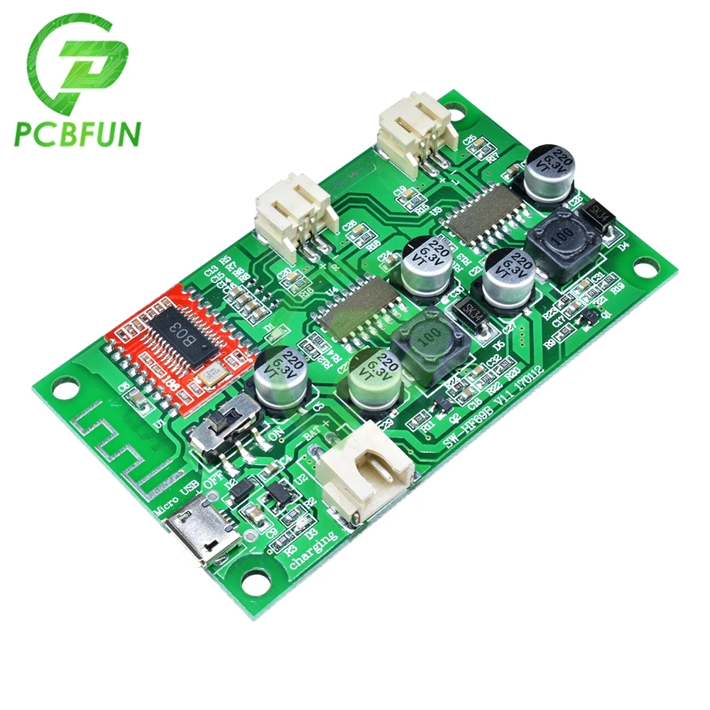 2-CH 2X 6W Stereo Bluetooth Amplifier Board Lithium Battery Powered AMP DC 5V 3.7V for Speaker Impedance 4Ω 6Ω 8Ω for Arduino