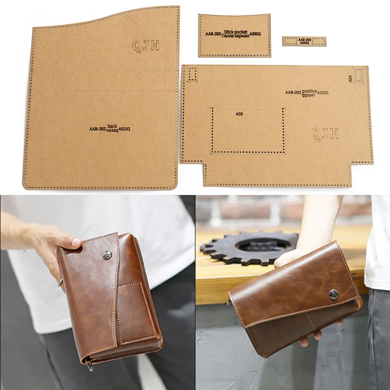 1Set DIY Kraft Paper Template New Men\'s clutches Business Storage Bag Leather Craft Pattern DIY Stencil Sewing Pattern 20m*13cm