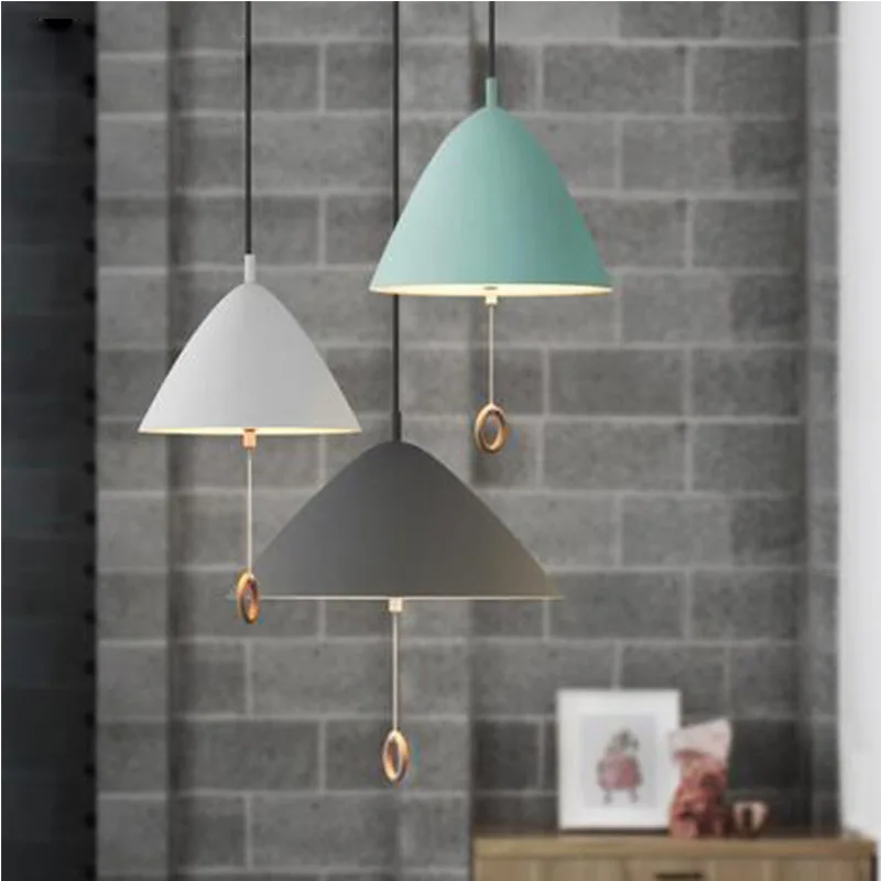 Nordic dining chandelier bedroom bedside children's room chandelier creative home aluminum makaron single head Chandelier