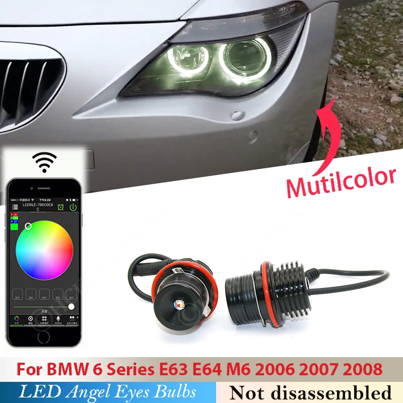 For BMW 6 Series E63 E64 M6 2006 - 2008 E39 E60 E66 E65 E61 530xi LED Angel Eyes Bulbs RGB Light Wireless Car Accessories 2007