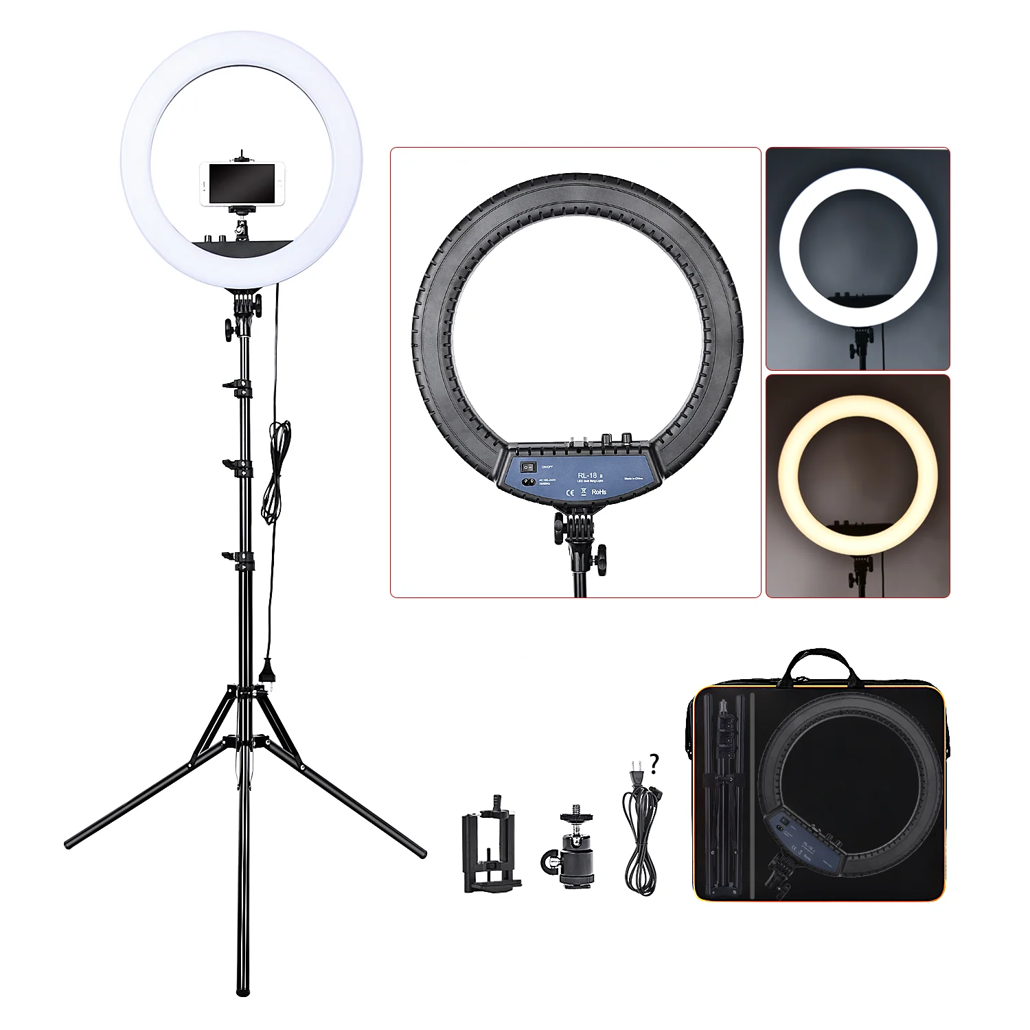 FOSOTO RL-18II Led Ring Light 18 Inch Ring Lamp 55W Ringlight Photography Lamp With Tripod Stand For Phone Makeup Youtube Tiktok