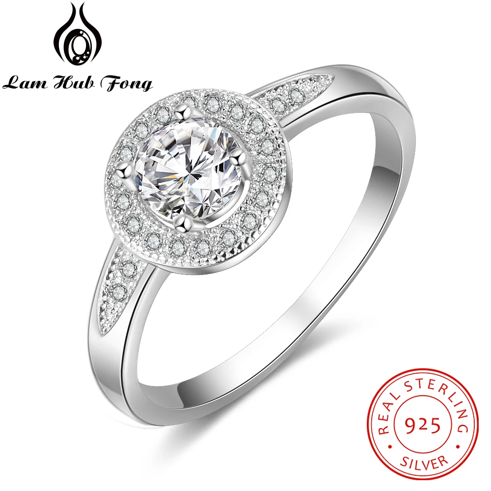 Real 925 Sterling Silver Rings with Sparkling Zircon Engagement Wedding Band Ring Silver 925 Jewelry Women Gifts (Lam Hub Fong)