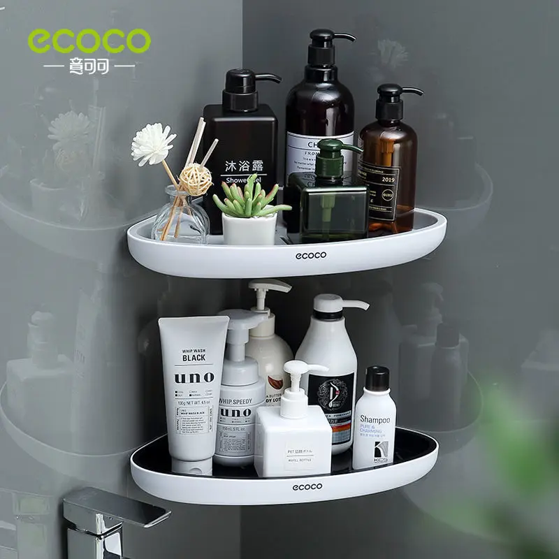 

ECOCO Corner Shelf Storage Shower Shampoo Holder Basket Rack Wall Mounted Shelf Punch Free Bathroom Kithchen Accessories