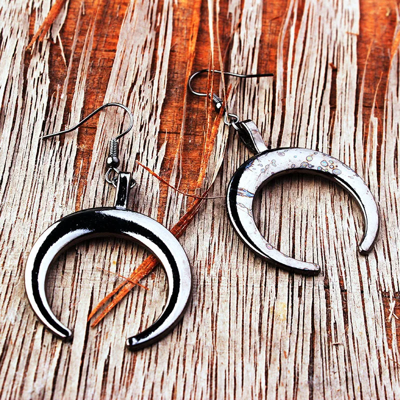 Gothic Witchcraft Moon Earrings for Women Retro Punk Jewelry Wizard Magic Black Color Horn Earings Vintage Wholesale VGE127