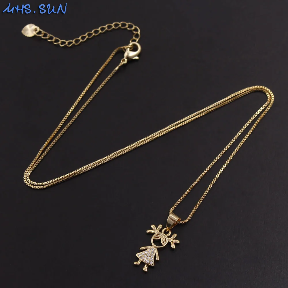 MHS.SUN Cute Boys And Girls Mini Pendants Necklace Fashion AAA CZ Gold Color Chain Necklace For Women Lover Jewelry Gift 1Pcs