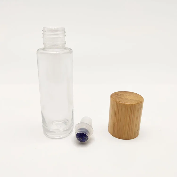 100pcs Deodorant Perfume Essential Oils bamboo cap Clear glass Roll On Roller Bottle 15ml 1/2 oz with lid