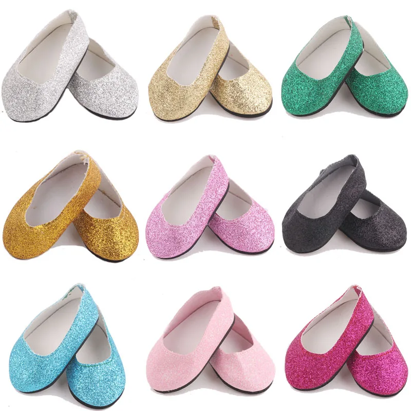 Shallow Mouth Small Sequined Doll Shoes For 18 Inch American Doll Girls & 43 Cm New Born Baby Doll Accessories,Our Generation