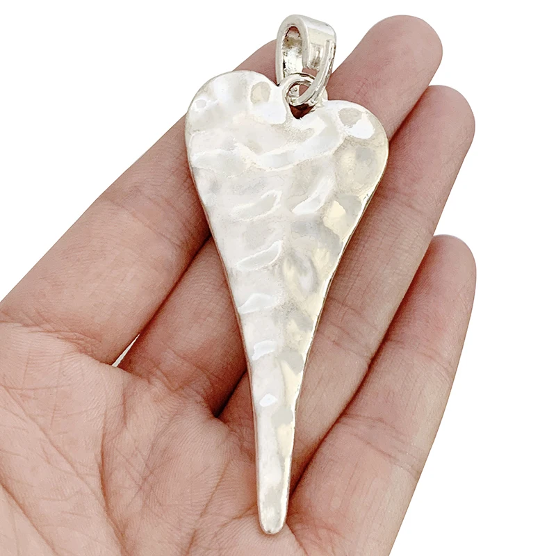 2pcs Tibetan Silver Large Bohemian Hammered Heart Charms Pendants for Necklace Jewelry Making Accessories 85x34mm