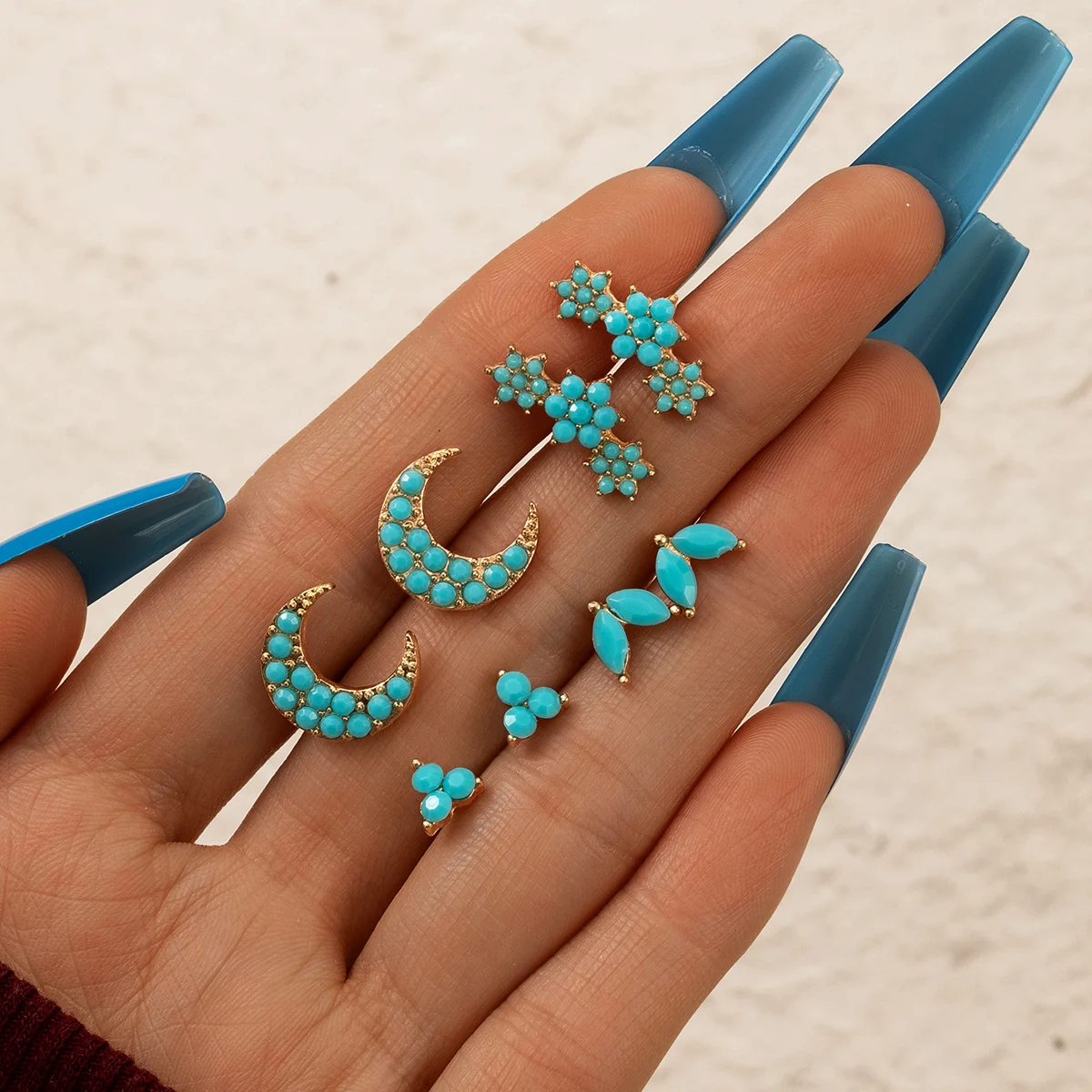 docona Bohemia Snake Butterfly Earring Set for Women Blue Gem Geometry Star Moon Leaf Letter Girls Jewelry Accessories серьги