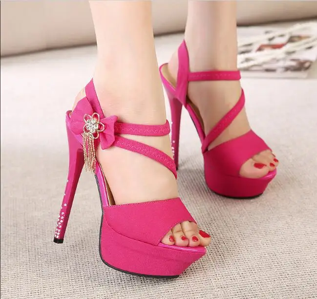 

New platform sandals peep toe high heels Bow rhinestones sandals women Ankle Strap Shoes Gladiator Party Dress Wedding Shoes