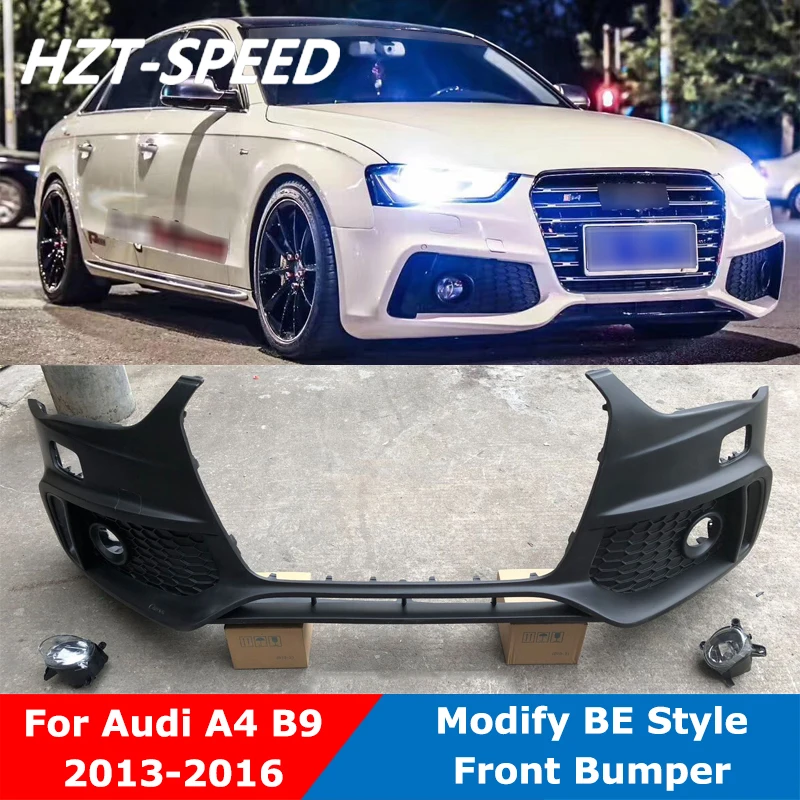 PU Unpainted Car Body Kit Front Bumper Fog Lights For Audi A4 A4L B9 Modify BE Style 2013-2016