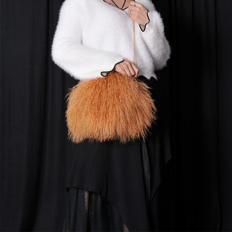 Ladies Wool Handbag Winter Fur Shoulder Bag Beach Wool Shoulder Bag 2020 New Ladies Warm Bag Handmade Fluffy Chain Bag