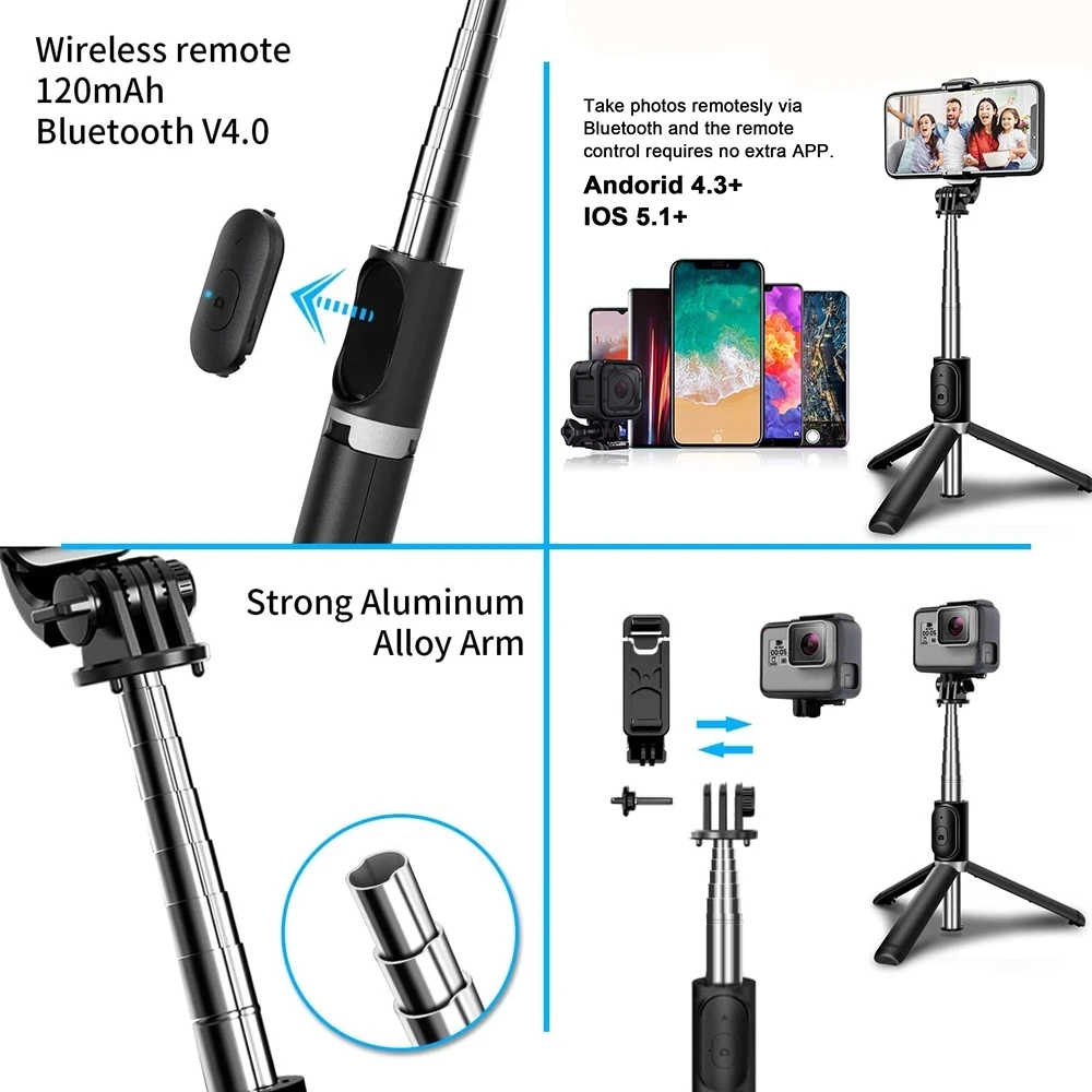 Statief Selfie Stick met Gimbal-stabilisator voor telefooncamera Smartphone Mobiele mobiele houder Stand LED-ringlicht Bluetooth-monopod