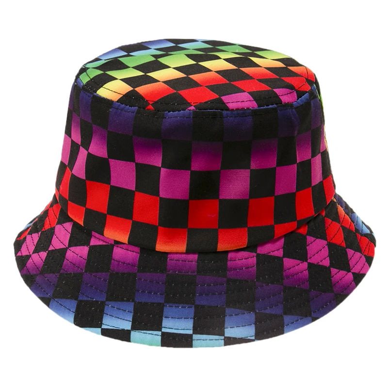 FOXMOTHER New Punk Bob Panama Casquette Gorras Caps Rainbow Multicolor Plaid Check Women Bucket Hat Men Hip Hop Gorro