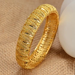 Annayoyo Gold Color Bangles Single Piece Women's Gold Bracelet for Wedding Party Bridal Jewelry Vintage Style Joias Ouro
