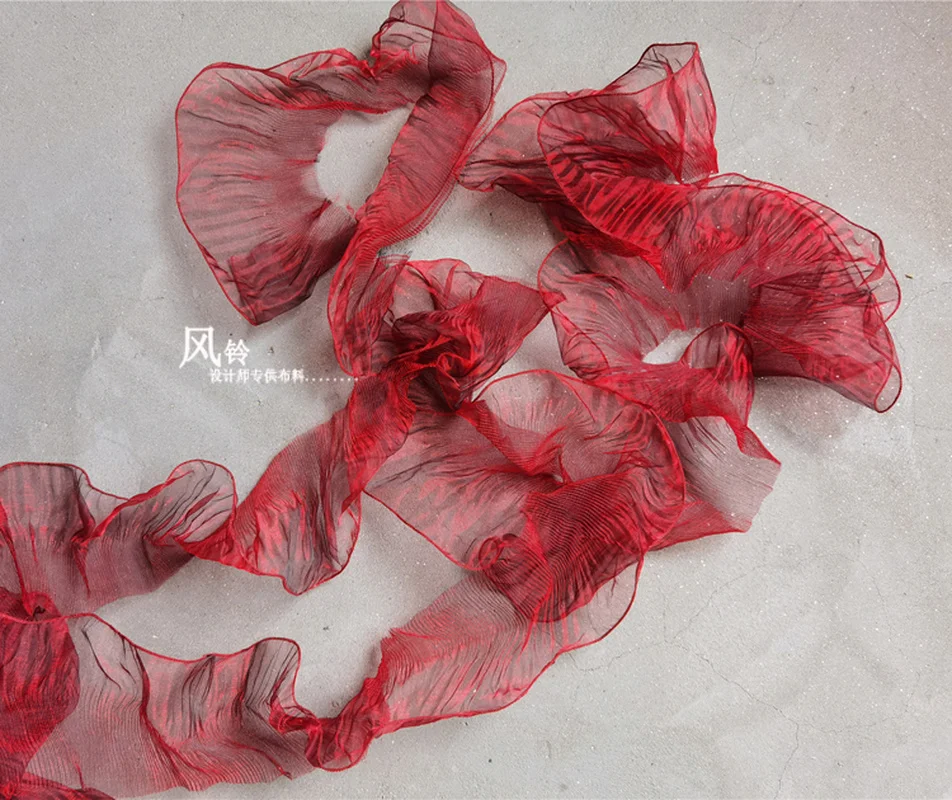 1 Yard Wave Pleated Cloth Lace Trim Fabric Red Organza DIY Decor Ribbon Collar Skirt Wedding Dress Designer Accessories