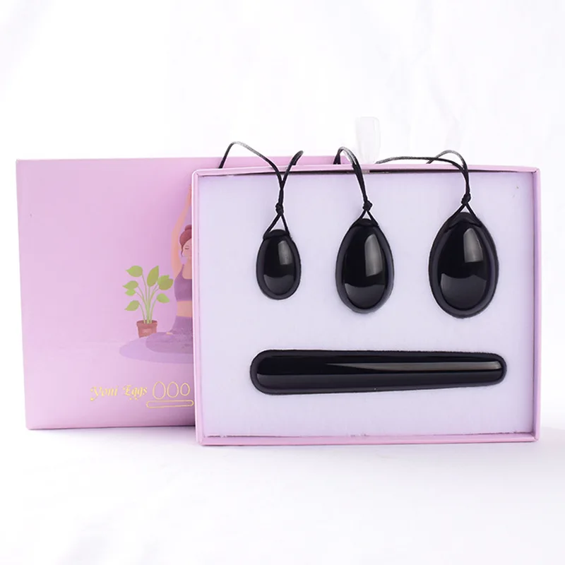 Natural Black Obsidian Yoni Egg Set Massage Wand Women Vaginal Muscle Exerciser Jade Eggs Body Massager Crystal Kegel Balls Gift