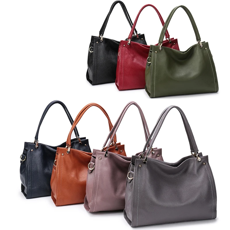 New 100% Real Leather Shoulder Bags Fashion Women\'s Solid Colors Genuine Cowhide Top Quality Tote Handbags Lady