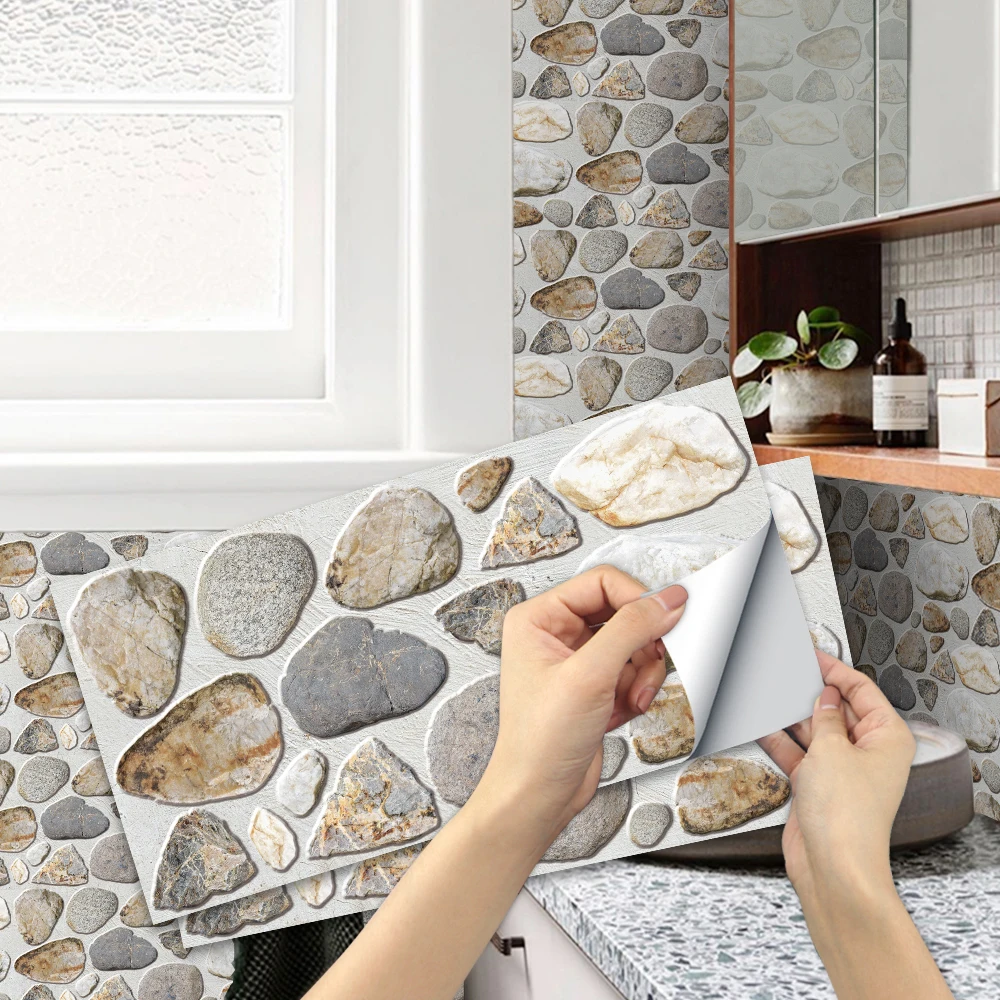 3D Cobblestone Texture Effect Home Decoration Kitchen Bathroom Room Wall Self-adhesive Frosted Sticker Waterproof Wallpaper