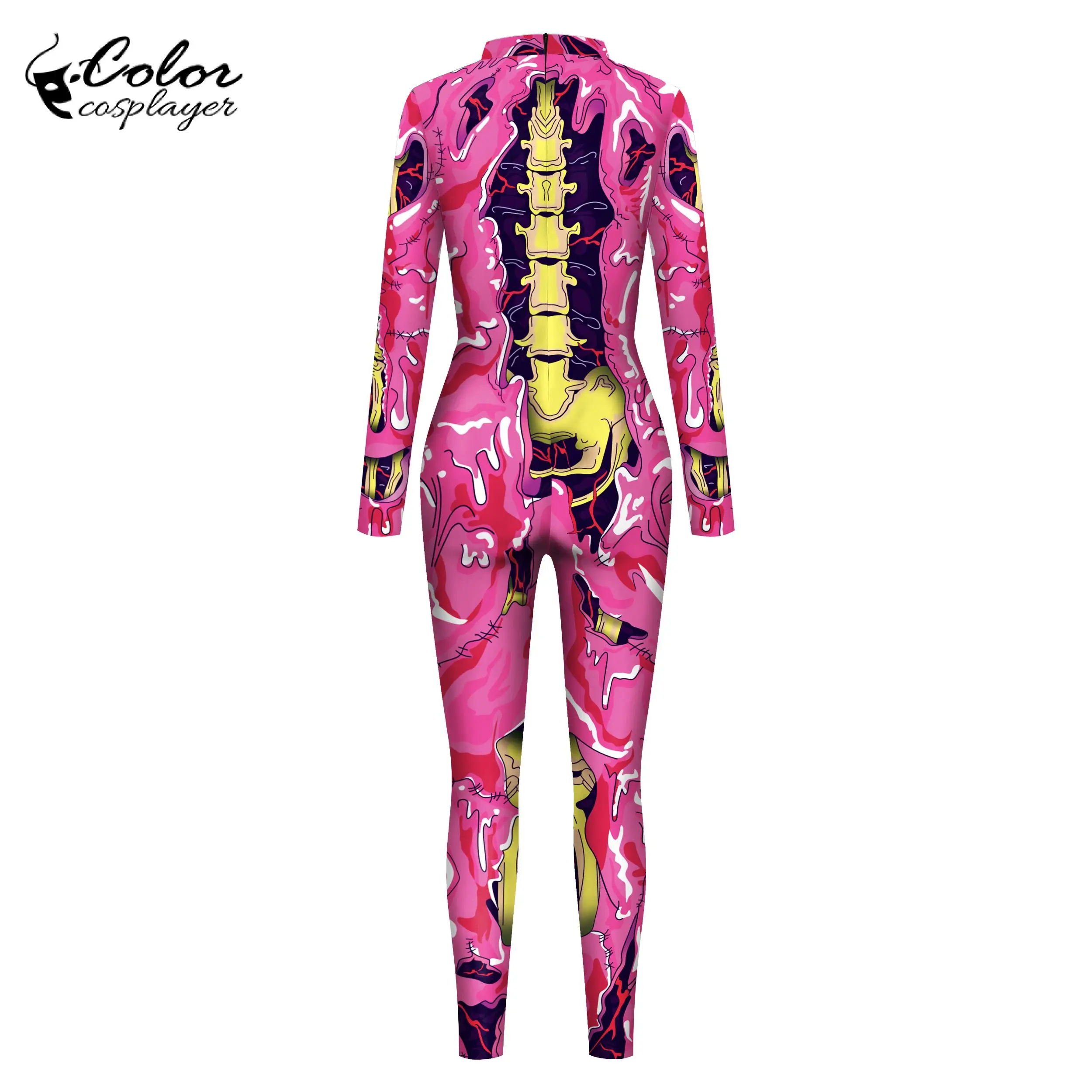 Farbe Cosplay Halloween Muskel Skelett Overall rosa Karneval Party Cosplay Kostüm Zentai Catsuit 3D-Druck Bodysuit Overall