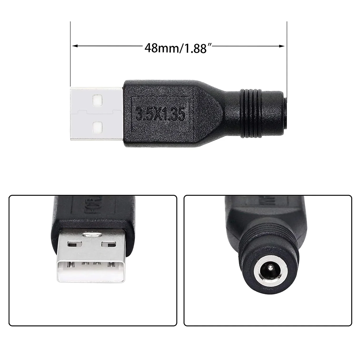 USB 2.0 A형(수) - 3.5mm X 1.35mm DC(암) 커넥터 충전 배럴 잭 전원 어댑터 (소형 DC 또는 USB 전자기기 충전용)
