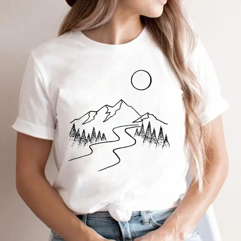 T Shirt Women River New Mountain Tee Lady Graphic Top Clothes Short Sleeve Fashion Cartoon T-shirt Female 90s Trend Clothing